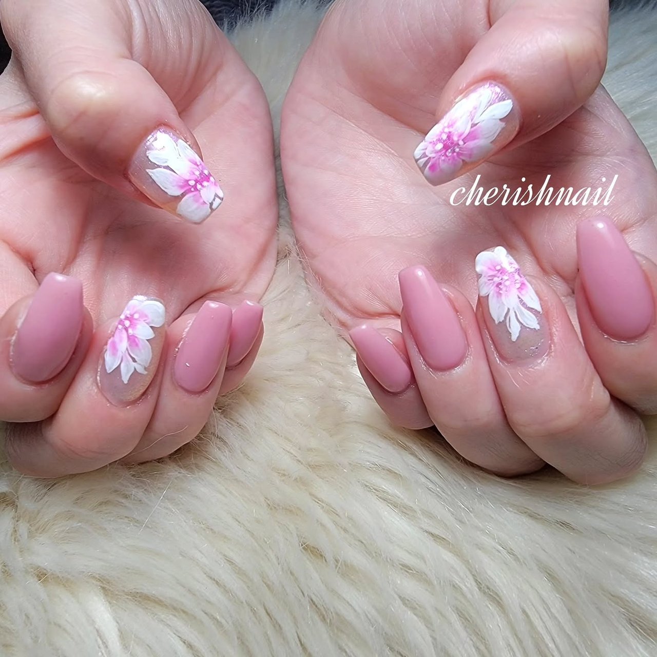 秋/フラワー/ワンホン/ピンク/ジェルネイル - cherish nailのネイル