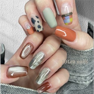 レオパード/シアー/#アシンメトリーネイルのネイルデザイン｜ネイルブック