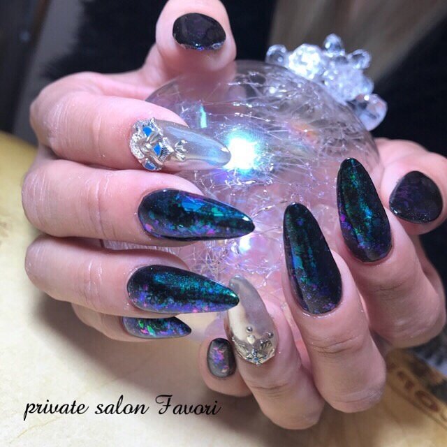 ハンド ミラー ロング クリア ブラック Private Nail Salon Favoriのネイルデザイン No ネイルブック