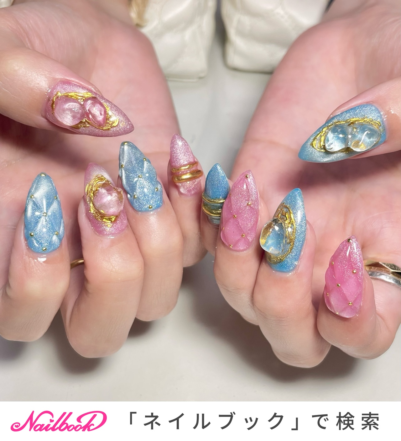 ピンク/ブルー/＃マグネットジェルのネイルデザイン｜ネイルブック