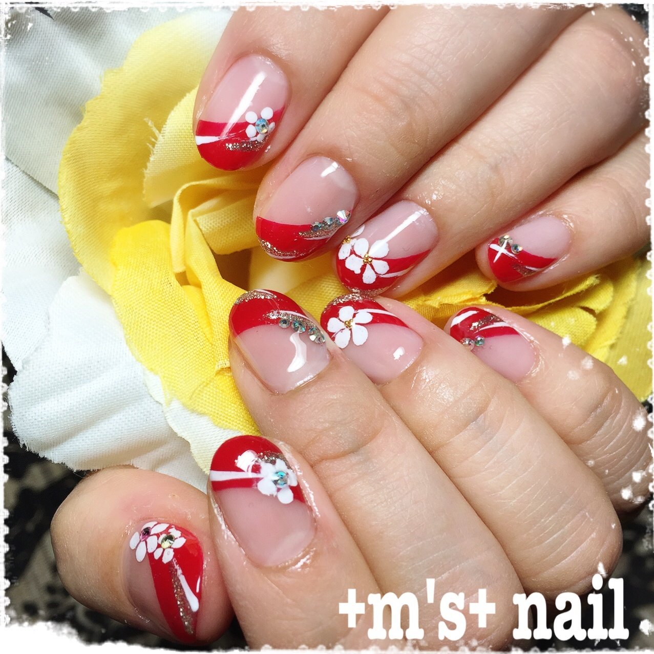 ハンド フレンチ 変形フレンチ 和 レッド M S Nailのネイルデザイン No ネイルブック