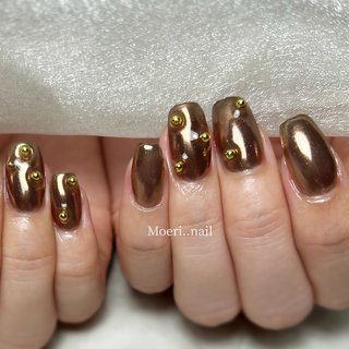 ブラウンミラーネイルのネイルデザイン｜ネイルブック