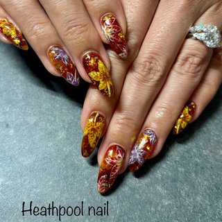 ハンド/ラメ/ワンカラー/オレンジ/ゴールド - heathpoolnailのネイル