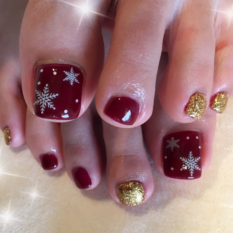 秋 冬 オールシーズン フット 雪の結晶 Momoのネイルデザイン No ネイルブック