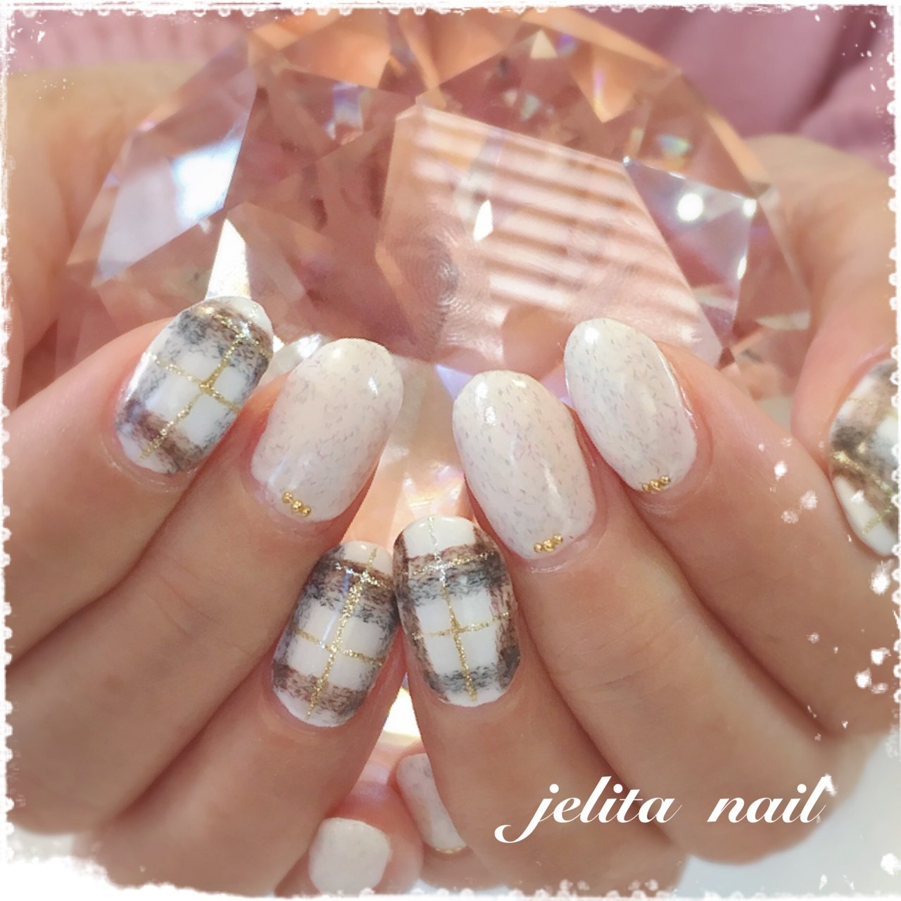 冬 チェック ブラウン グレージュ グレー Jelita Nail 麻生理香子のネイルデザイン No ネイルブック