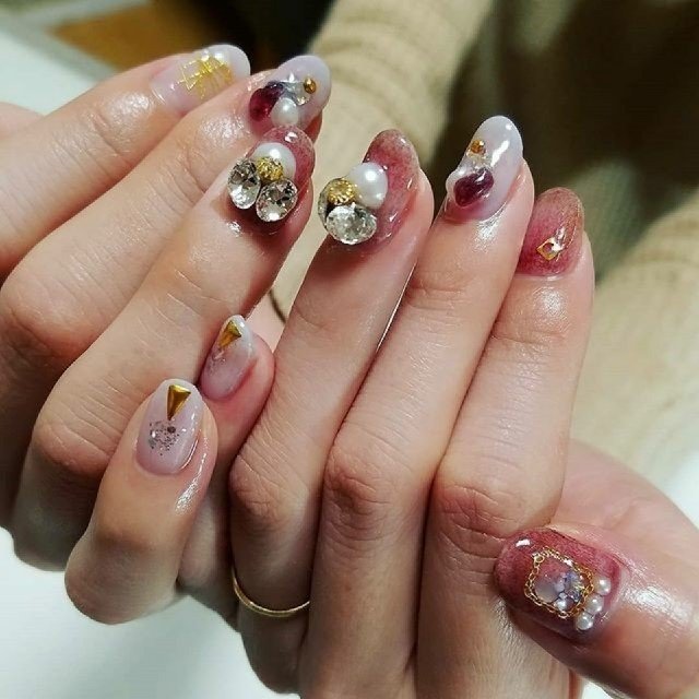 ハンド ビジュー パール ニュアンス クリア Msnail123のネイルデザイン No ネイルブック