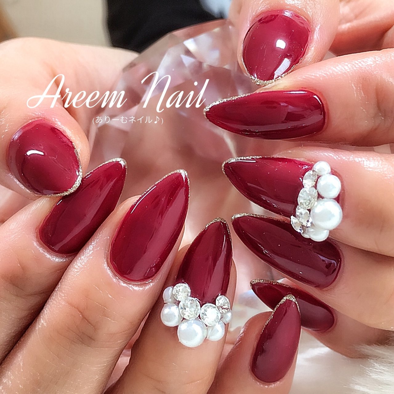 ハンド ワンカラー パール ロング ボルドー Areem Nailのネイルデザイン No ネイルブック