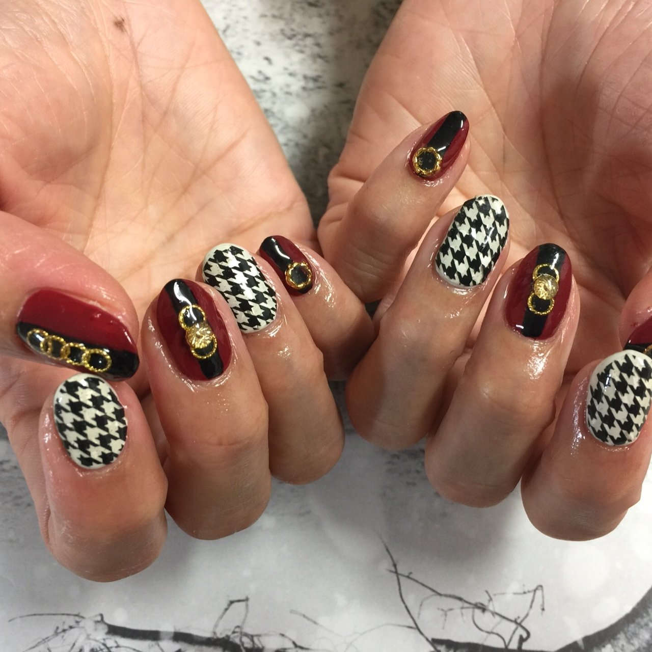 秋 冬 女子会 ハンド 千鳥柄 Private Salon Wai Sのネイルデザイン No ネイルブック