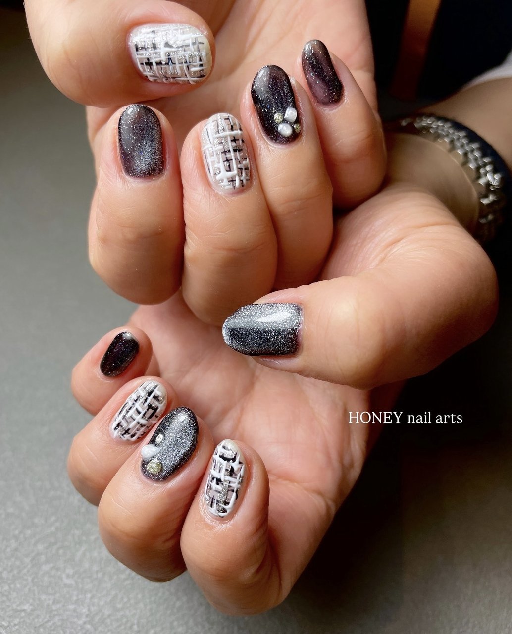 冬/オフィス/ハンド/フラッシュ/ツイード - HONEY nail arts