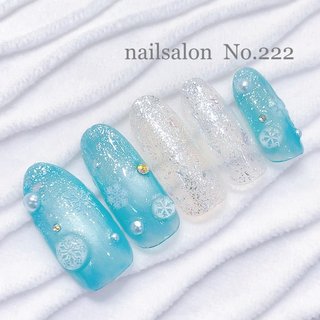 グラデーション/水色/エメラルドグリーンのネイルデザイン｜ネイルブック
