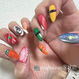 寿司ネイル 3D寿司プレスオンネイル | かわいい和風スティレットネイルアート