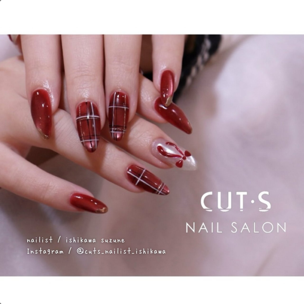 冬/ハンド/チェック/マグネット/リボン - CUT・S NAIL SALONのネイル