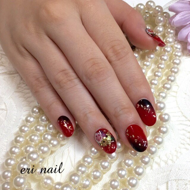 成人式 ハンド 和 レッド ブラック 名古屋市天白区 自宅ネイルサロン Eri Nailのネイルデザイン No ネイルブック