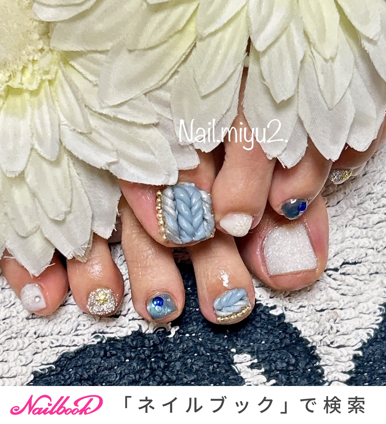 オーダーネイルチップNo.17 冬 雪 クリスマス ニットデザイン フット/ニット/雪の結晶のネイルデザイン｜ネイルブック