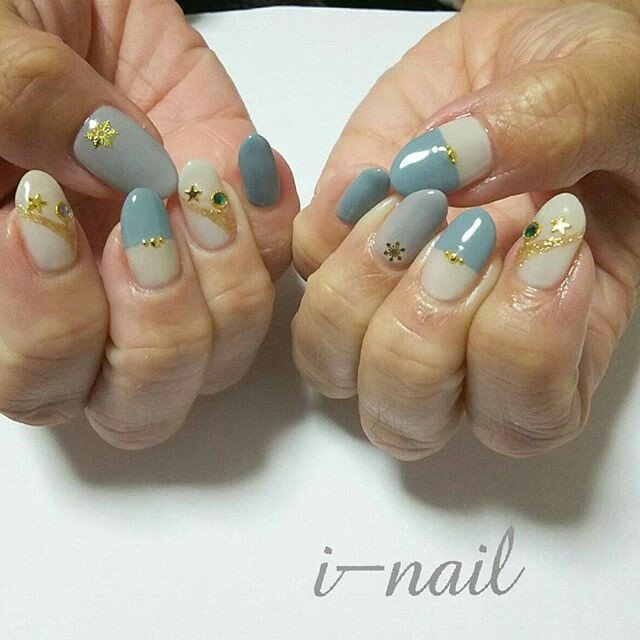 冬 デート ハンド ブルー グレー I Nailのネイルデザイン No ネイルブック