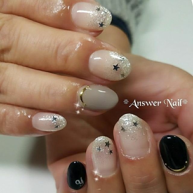 ハンド ラメ 星 モノトーン ジェル Answer Nailのネイルデザイン No ネイルブック