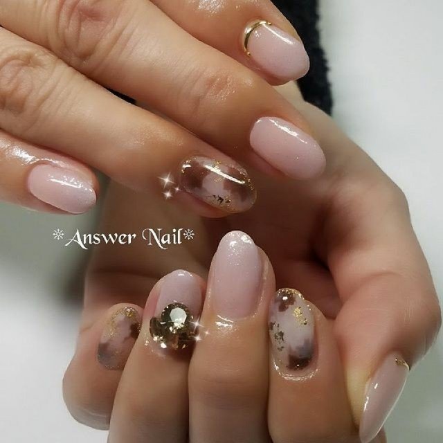 ハンド べっ甲 クリア ベージュ ジェル Answer Nailのネイルデザイン No ネイルブック