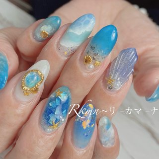 マーメイド/水色のネイルデザイン｜ネイルブック