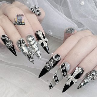 中古カチカチネイル 冬/ハンド/ツイード/ロング/ポイント - Gote Kawa Nail Salonのネイル