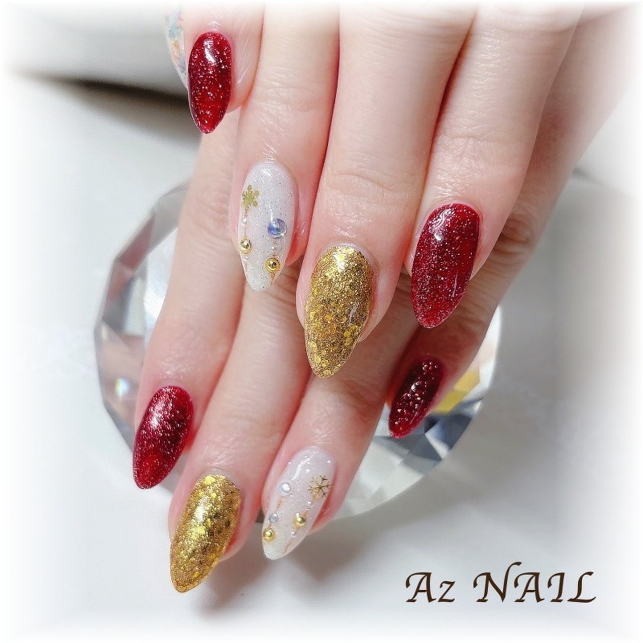手が綺麗に見えるネイル/冬/クリスマス/デート/フラッシュ - Az NAIL