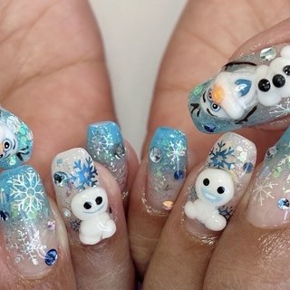 アナ雪　3dネイル 3dパーツ 3dネイルパーツ ❄️アナと雪の女王❄️ネイル🩵💙🩵 手描きアート＆3D