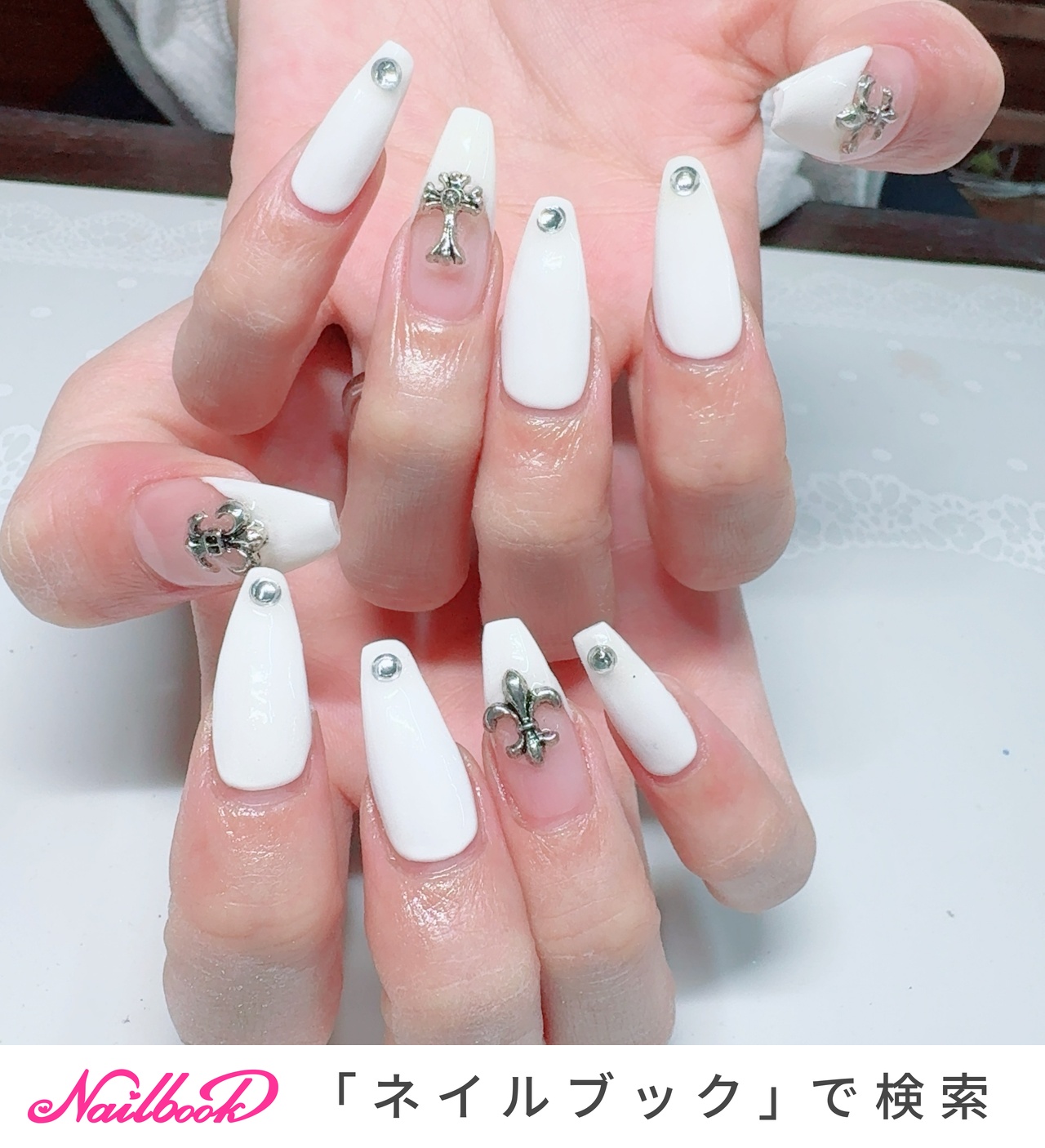 白 ドット クロムネイル 2個 1280_lc