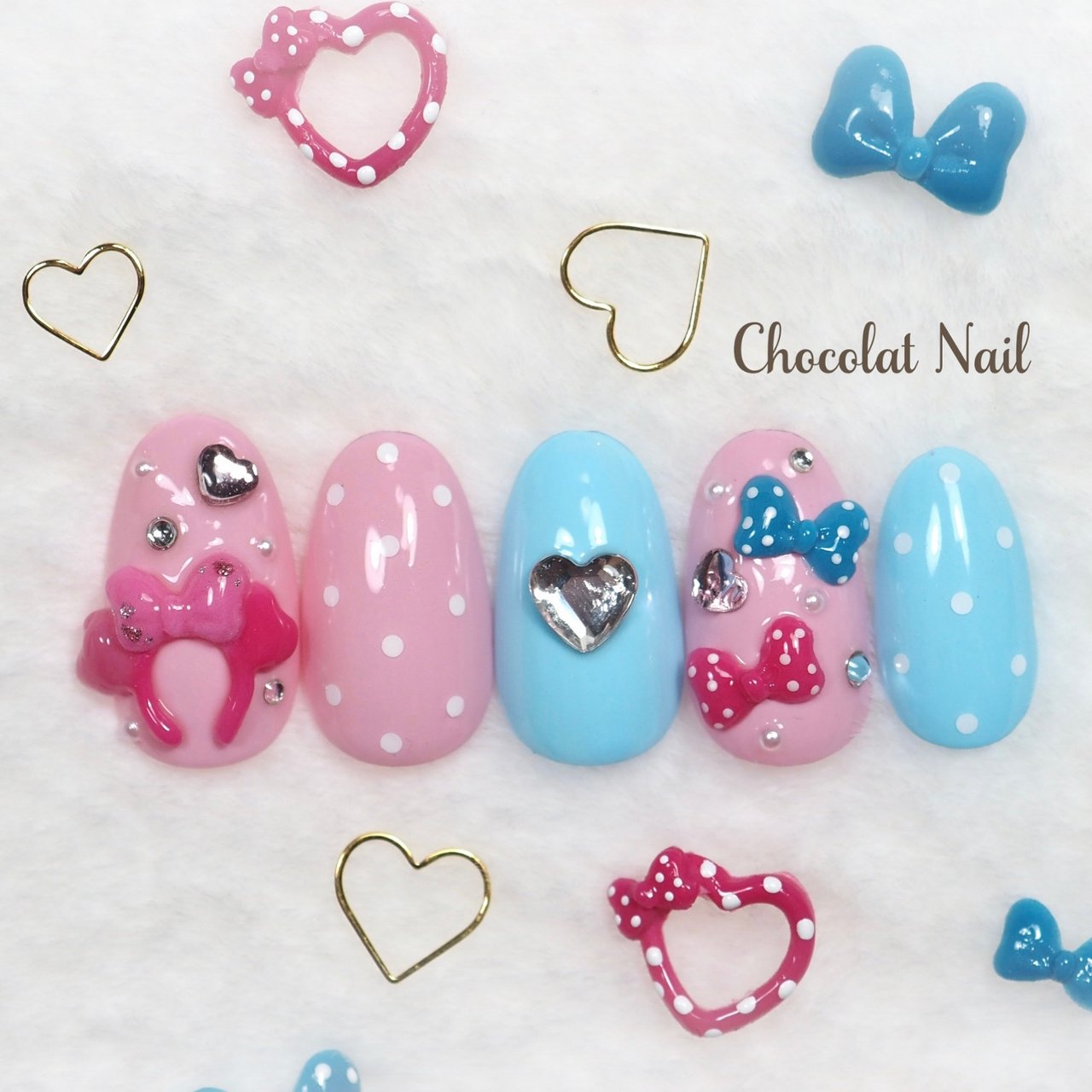 ハート/3D/リボン - Chocolat Nail/大阪堀江のネイルデザイン[No