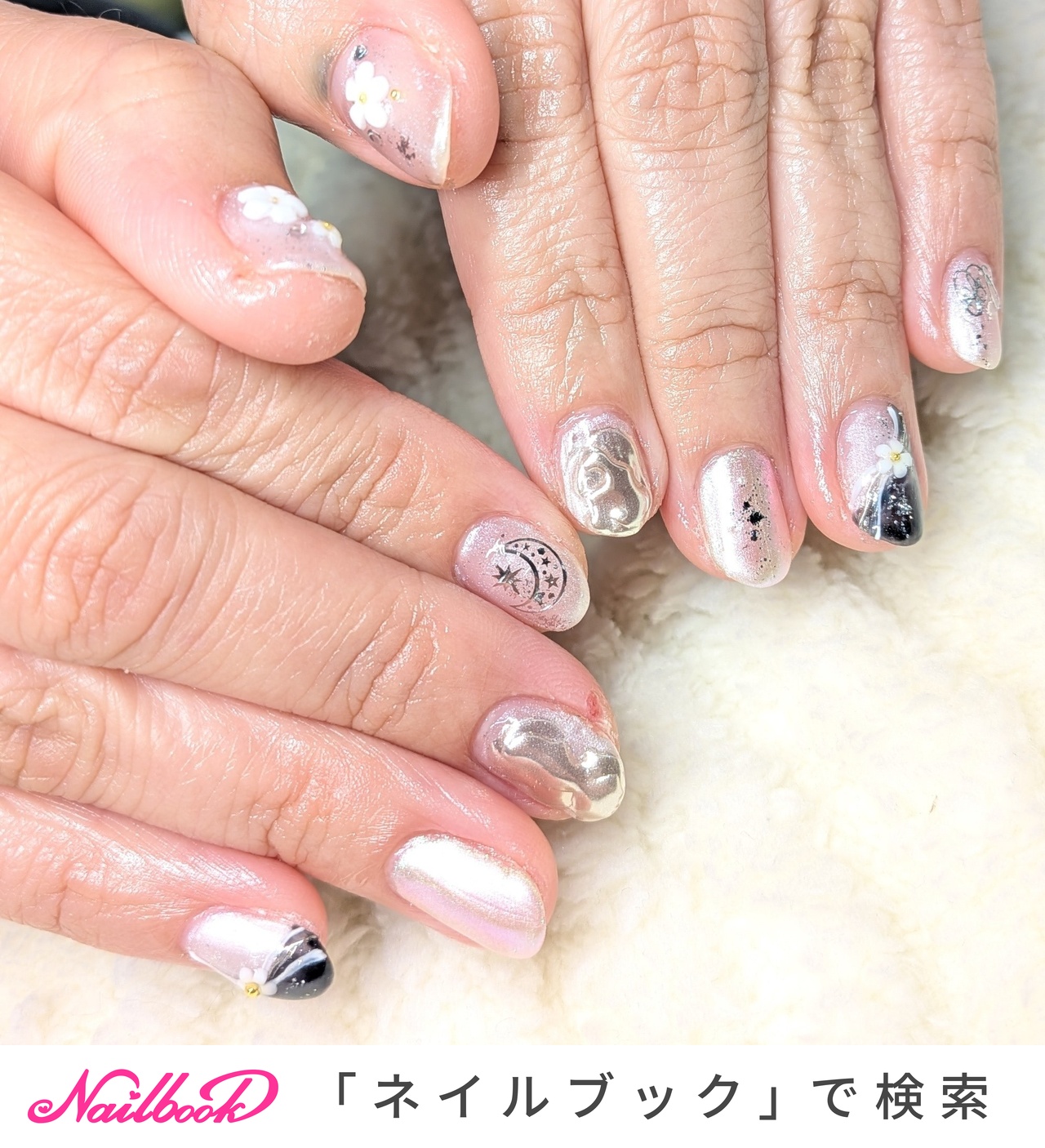 ホワイトフラワーネイルのネイルデザイン｜ネイルブック