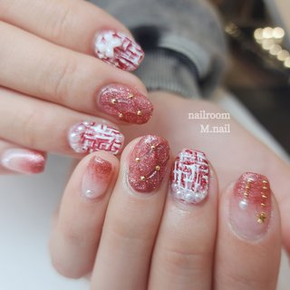 ツイード/レッド/＃赤のネイルデザイン｜ネイルブック
