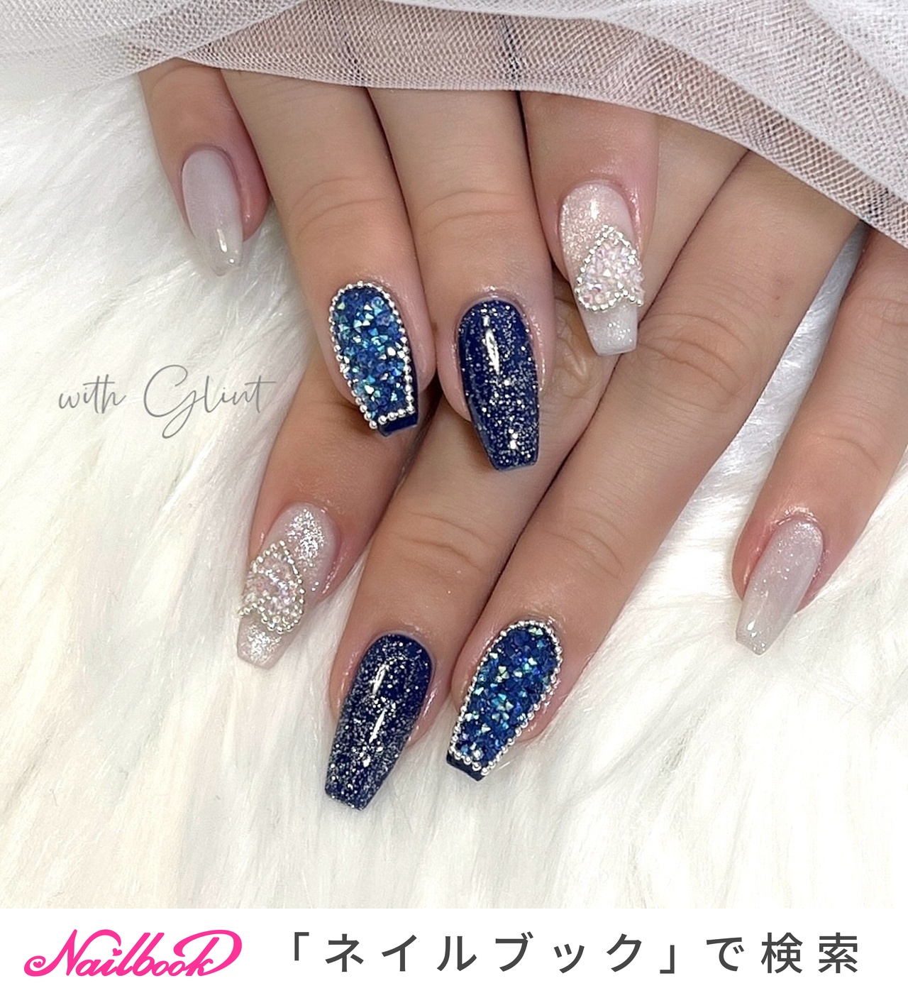 ネイルチップ フレンチ 薔薇 ピクシー ネイビー 1280_lc