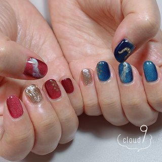 【sample】オーダーネイルチップ 推し活 付け爪 つけ爪 赤 青 星 薔薇 推し活/ブルー/＃赤のネイルデザイン｜ネイルブック