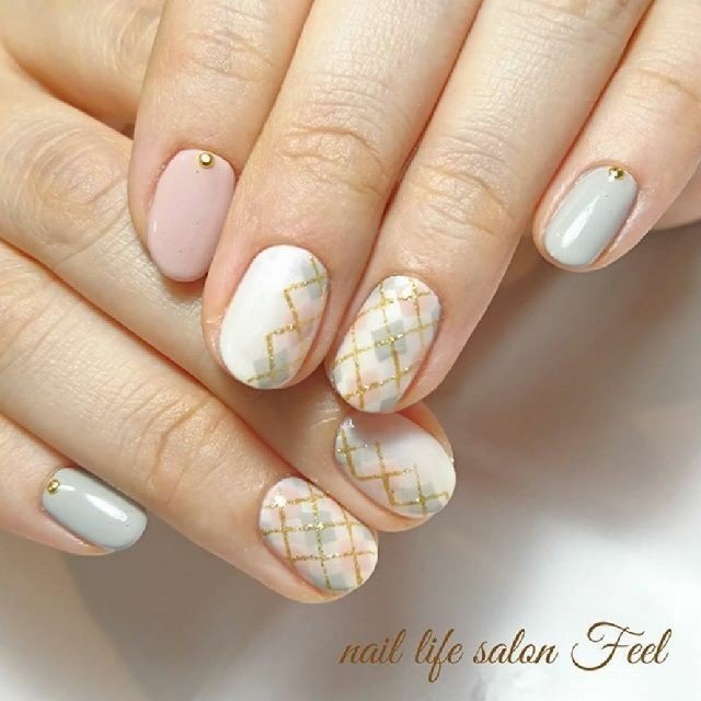 冬 オフィス ハンド アーガイル ショート Nailsalon Feelのネイルデザイン No ネイルブック