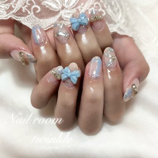 リボン/水色/量産型ネイルのネイルデザイン｜ネイルブック