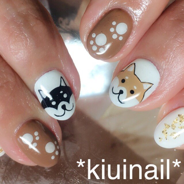 ハンド アニマル柄 ショート ホワイト ブラウン Kiuinailのネイルデザイン No ネイルブック