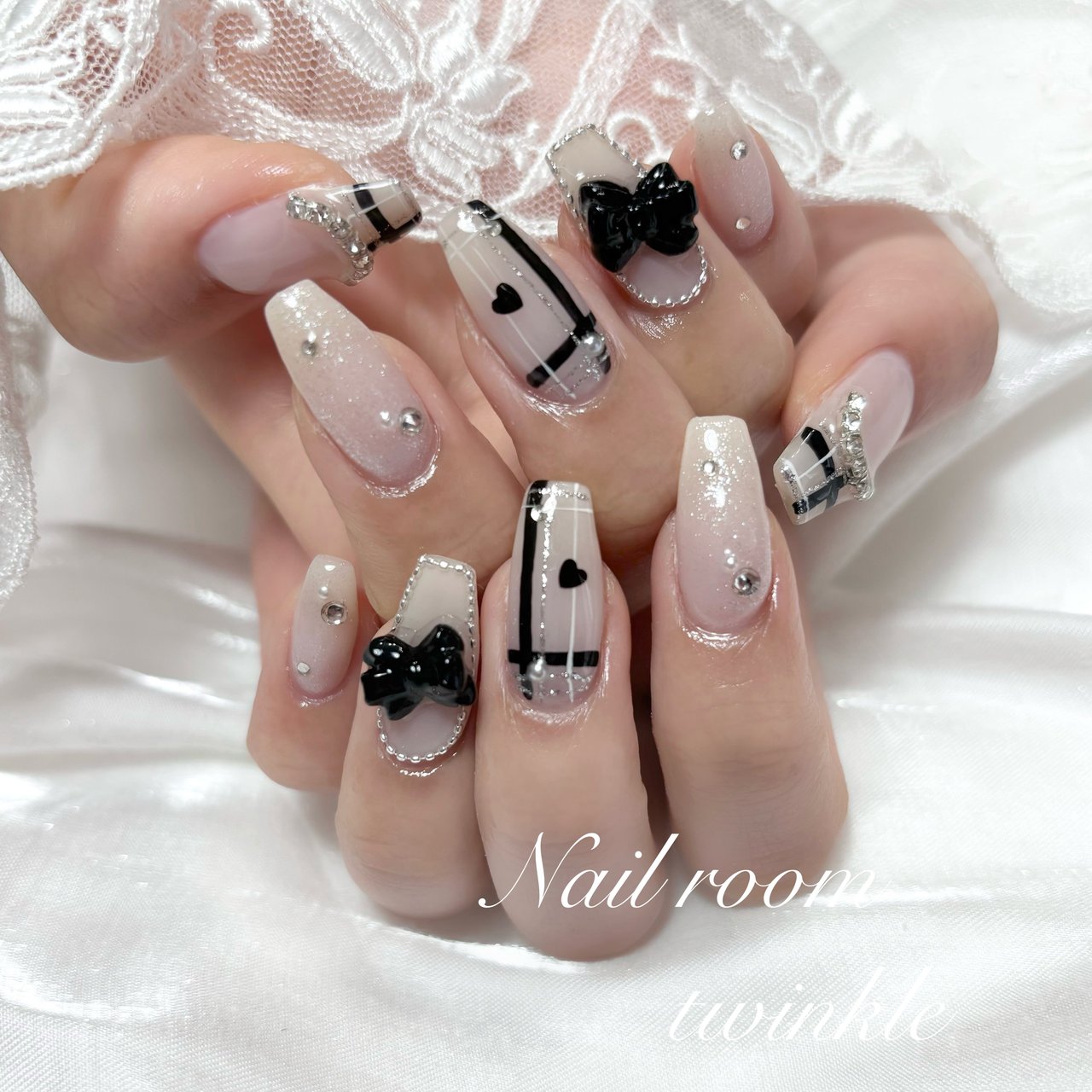 ハンド/チェック/リボン/ワンホン/韓国 - SAEのネイルデザイン[No