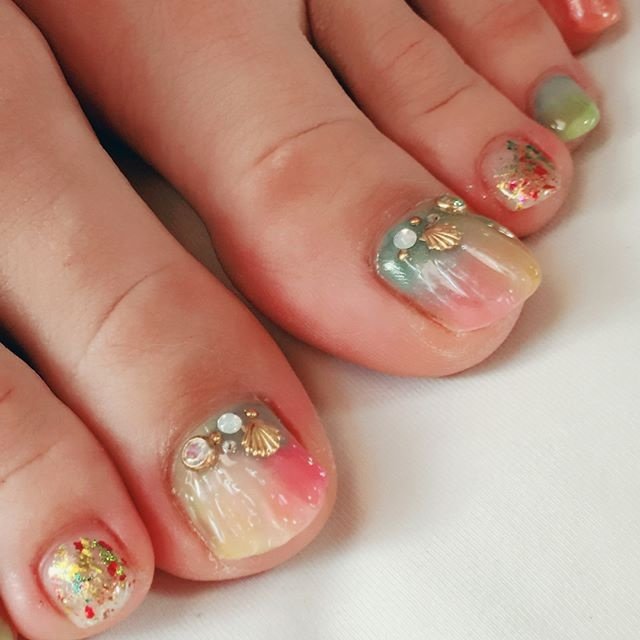 夏 海 浴衣 女子会 フット モゾ近く 北名古屋 A Nailのネイルデザイン No ネイルブック