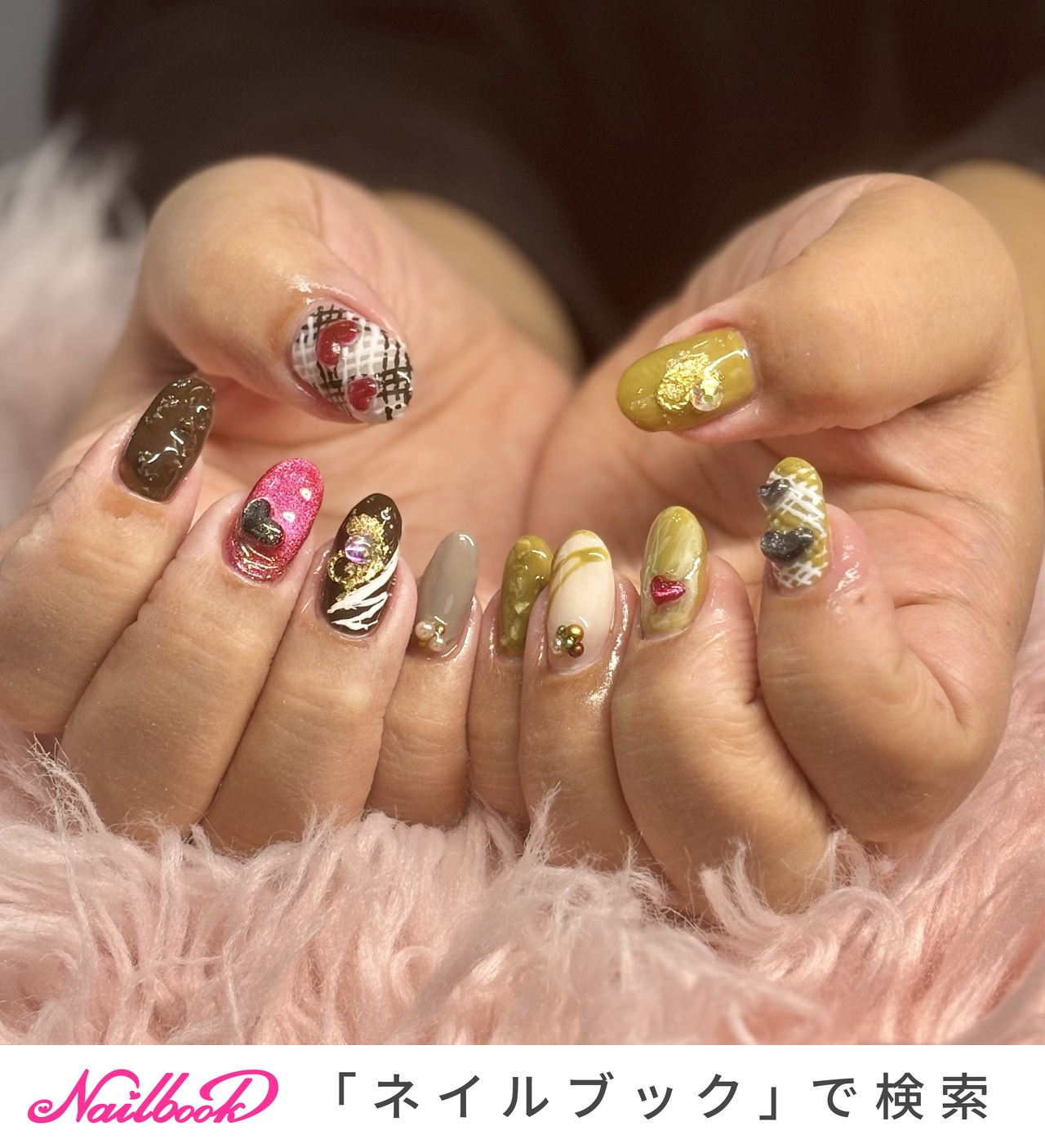 抹茶チョコネイルのネイルデザイン｜ネイルブック