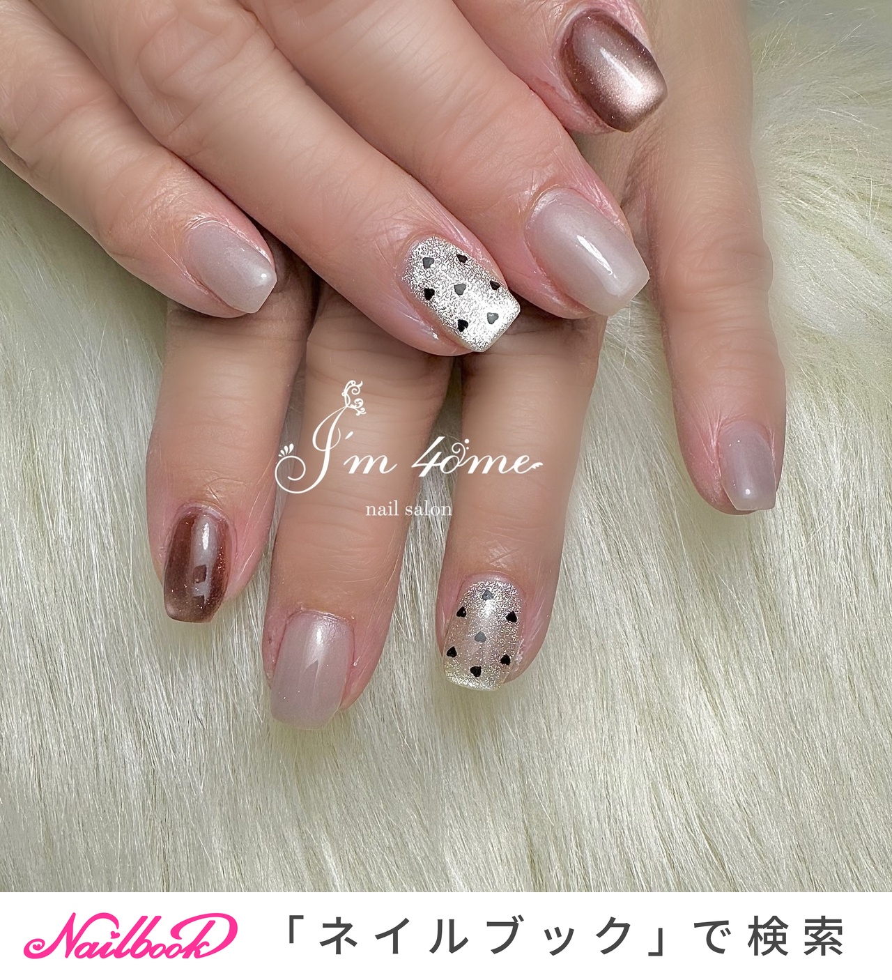 ドット/マグネット/スクエア/ブラウン/グレージュ - hitomiのネイル