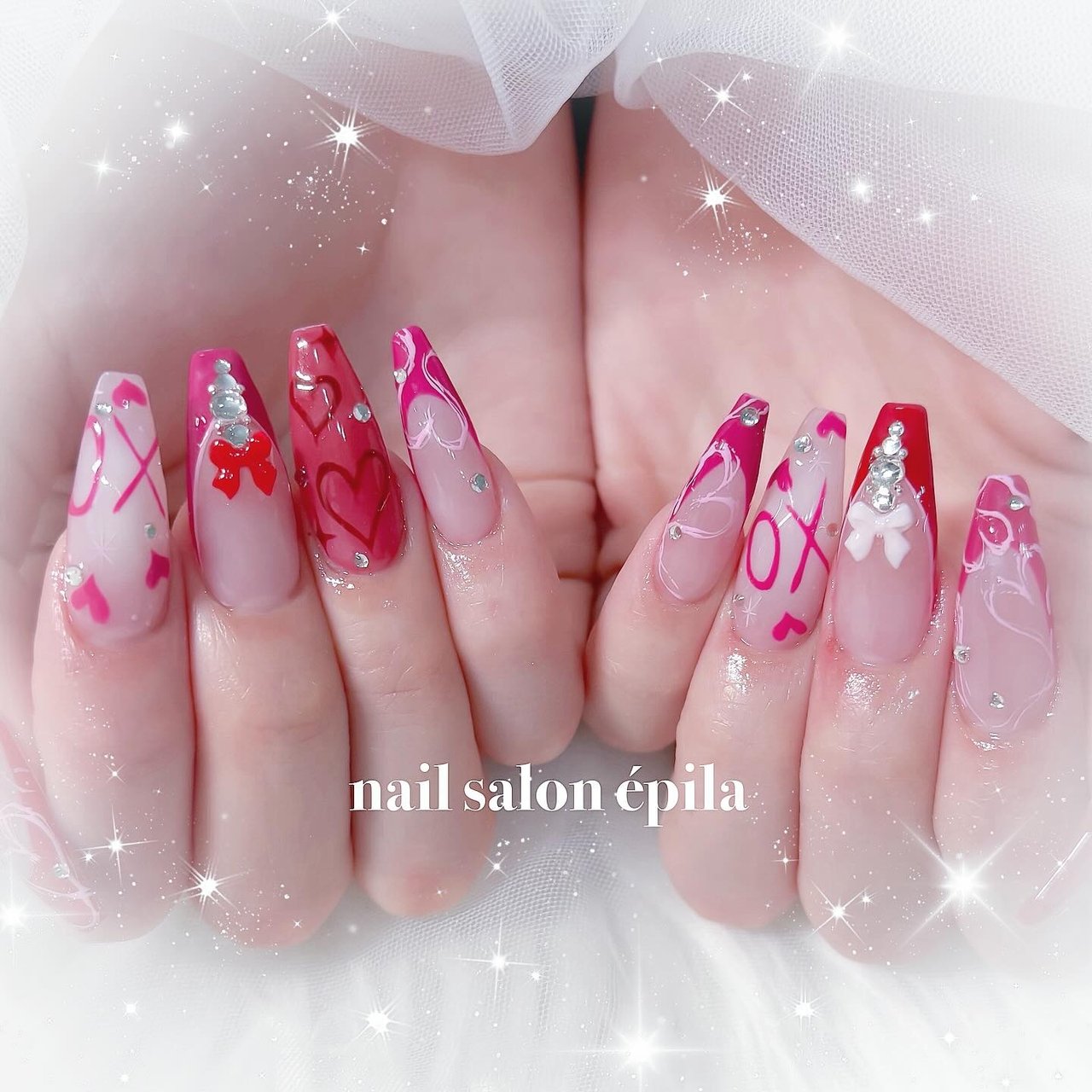 エバーネイル　Pink Potion バレンタイン限定ネイル バレンタイン/ハート/ピンク - 大阪南森町キラキラ派手ネイル専門店