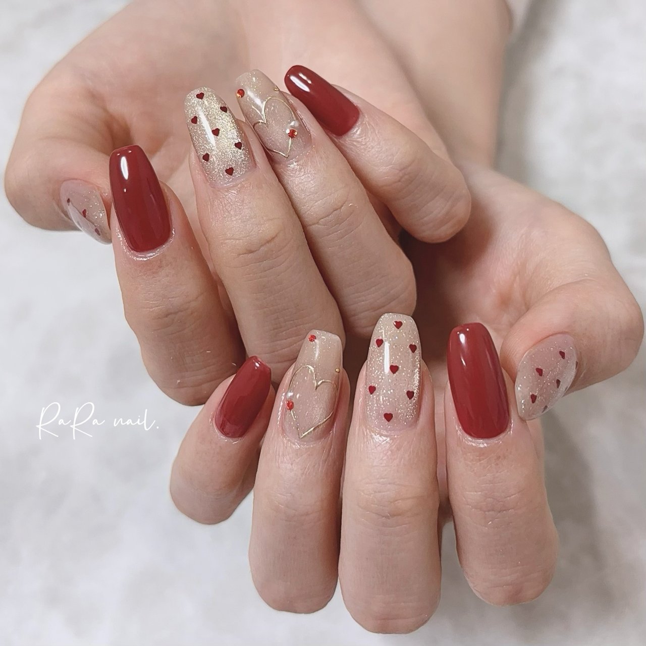 バレンタイン/ハンド/ハート/大人/レッド - RaRa Nailのネイルデザイン 