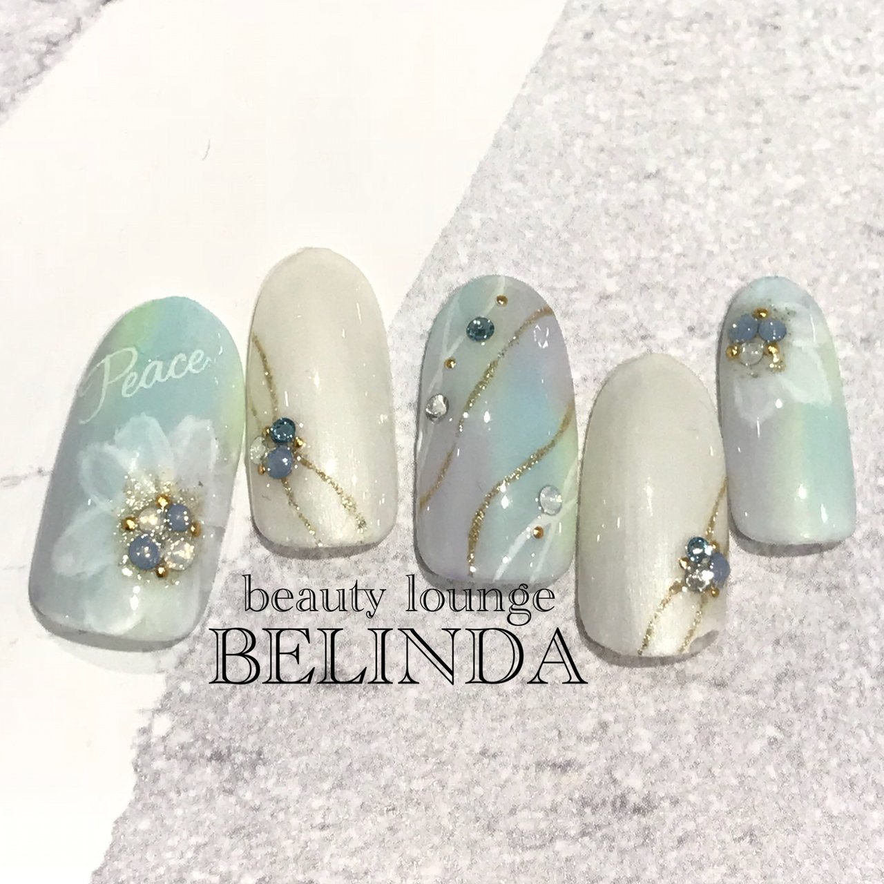 フラワー 水色 ブルー ジェル ネイルチップ Belinda Nail のネイルデザイン No ネイルブック