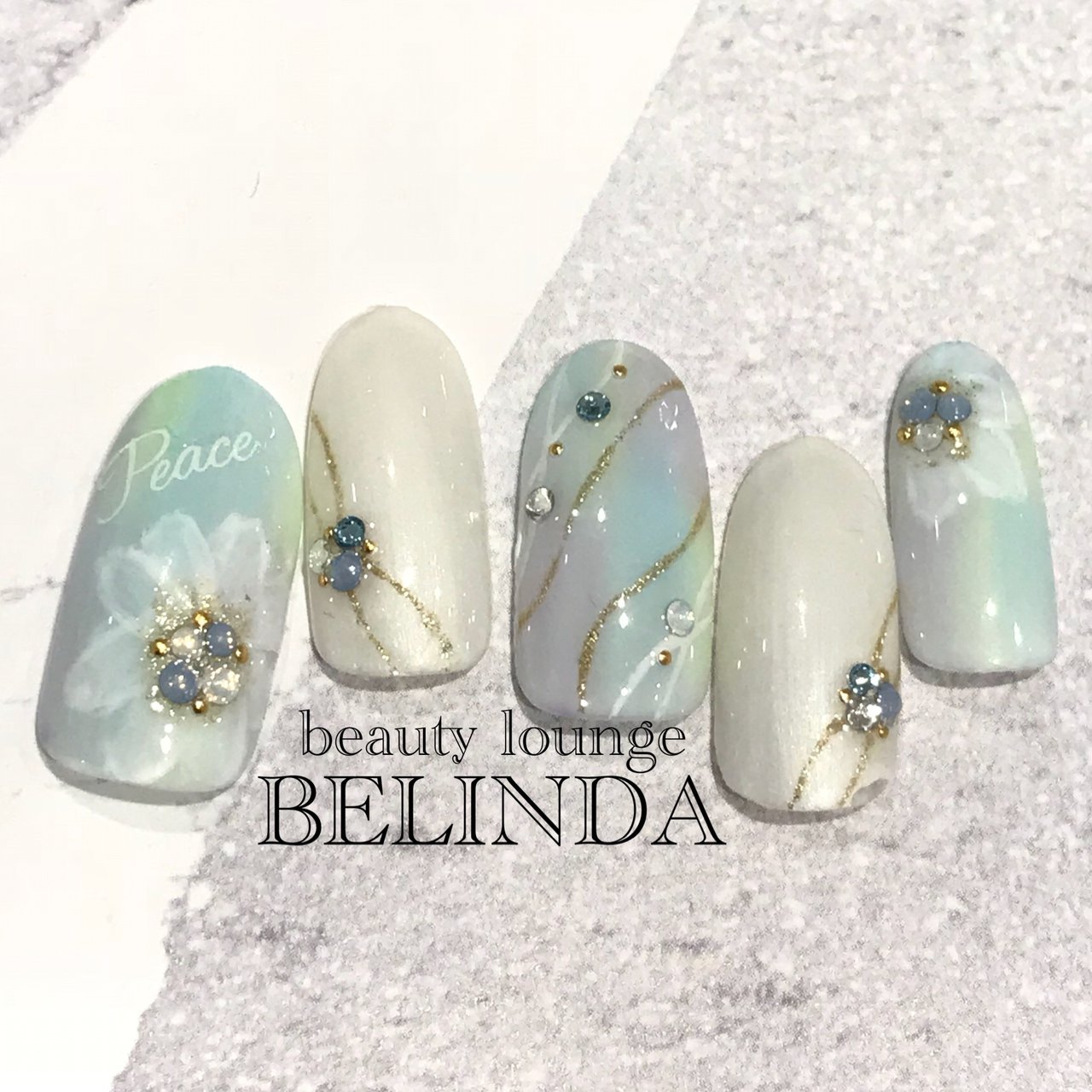 フラワー/水色/ブルー/ジェルネイル/ネイルチップ - belinda_nail_の 