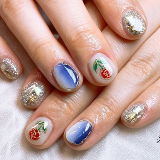 ネイビー/薔薇のネイルデザイン｜ネイルブック