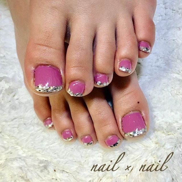 フット フレンチ ホログラム ラメ ピンク Nail Nailのネイルデザイン No 2810497 ネイルブック