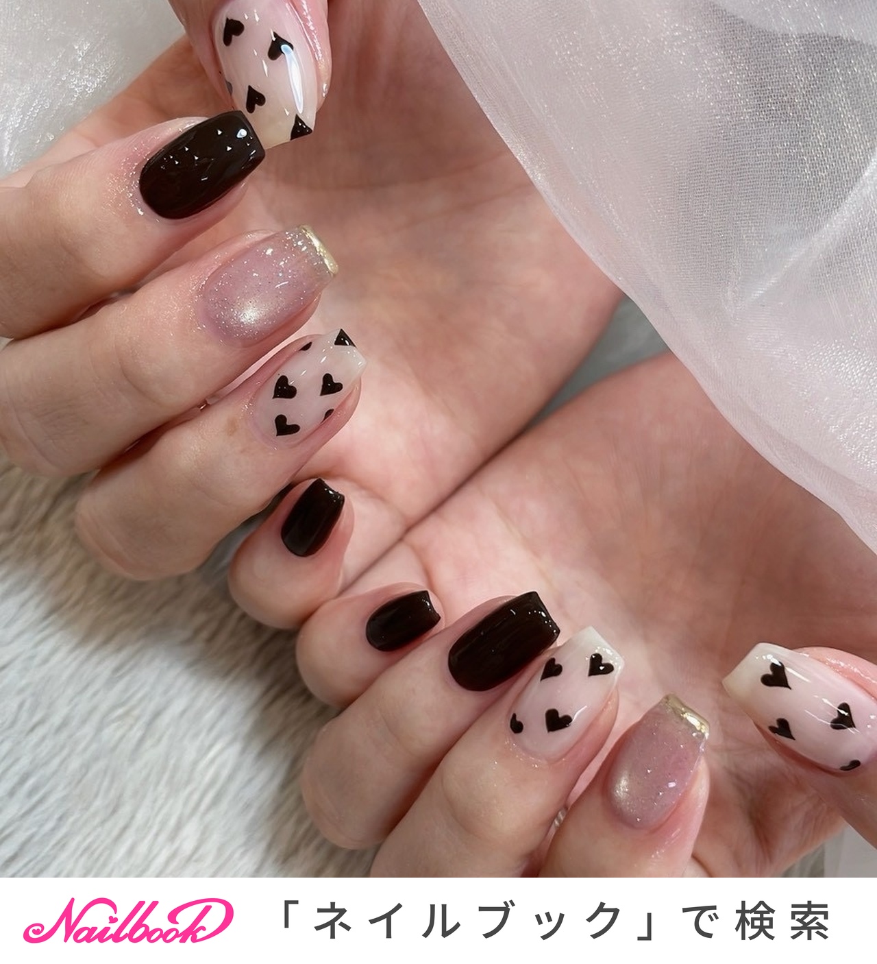 ネイルチップ オーダー バレンタイン ピンク チョコ マグネット ミラー リボン バレンタイン/ハンド/ハート/マグネット/ミラー - kaori◡̈♥︎の