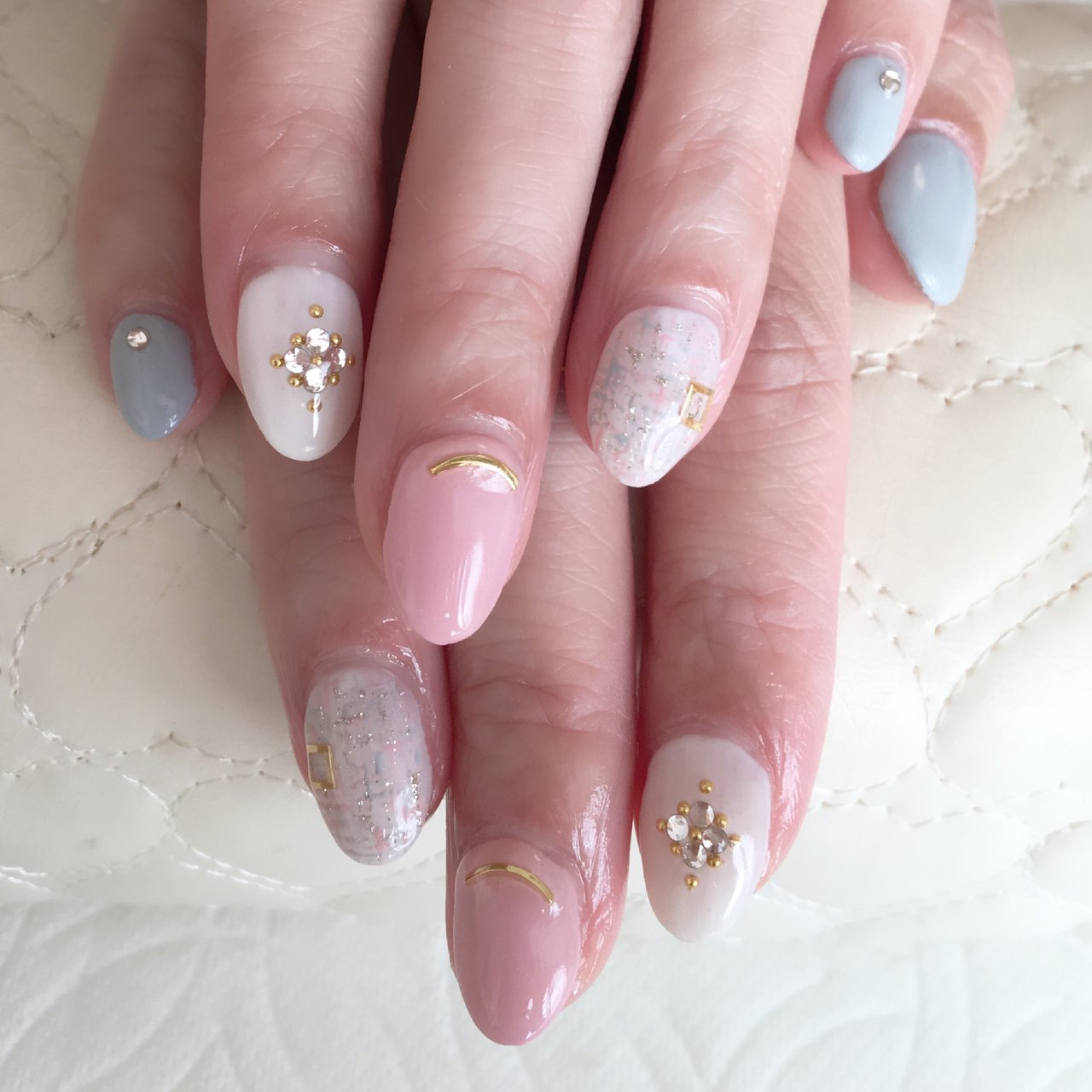 ハンド ツイード ホワイト ピンク グレー Miel Nailのネイルデザイン No 2812272 ネイルブック