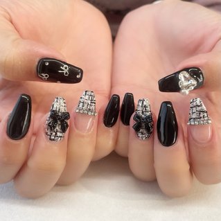 ツイード/リボン/ブラックのネイルデザイン｜ネイルブック