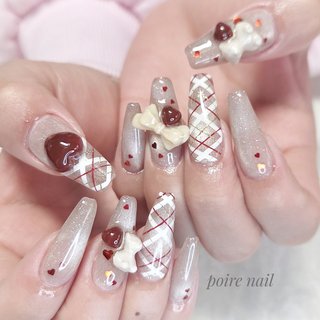 ハート/3D/ボルドーのネイルデザイン｜ネイルブック