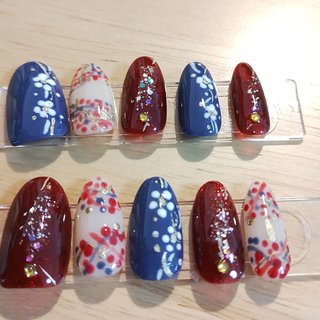 【カラー変更無料】ネイルチップ　オーダー　和柄　成人式　袴　梅の花　和柄ネイル 和柄ネイル(和柄)/#梅の花のネイルデザイン｜ネイルブック