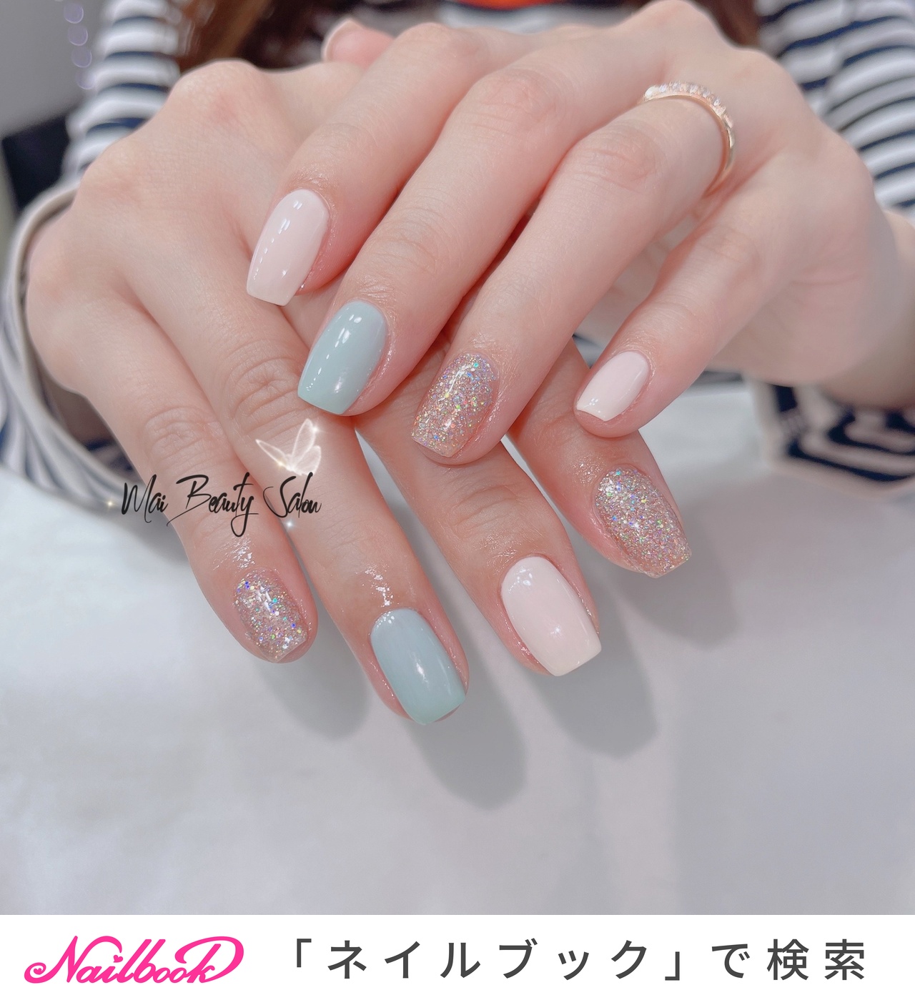 ワンホン/グリーン/#マグネットフレンチのネイルデザイン｜ネイルブック